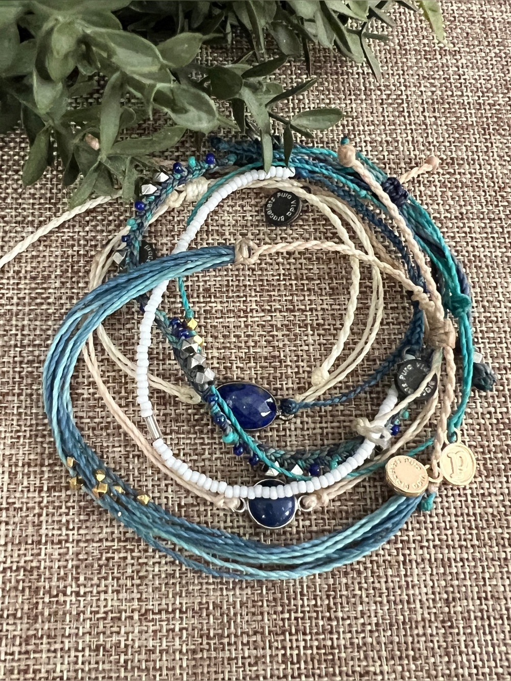 Pura Vida Set of 5 Bracelets, Blue/Natural, NWOT